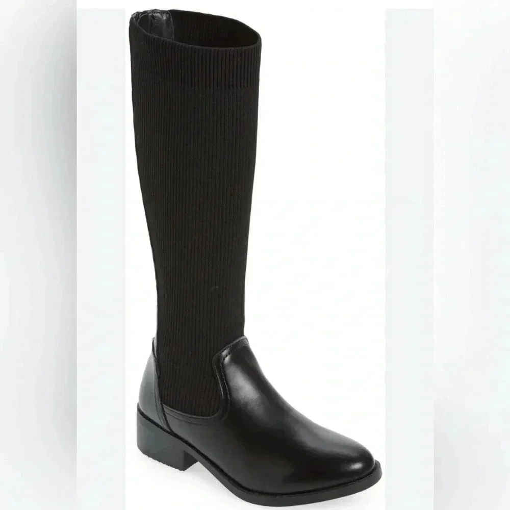 Steve Madden Girl’s J-Elated Black Tall Boot Stretch Calf‎ Leather Black Kids 2